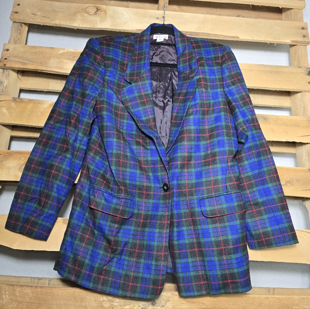 Talbots Wool Plaid Women's Blazer - Blue, Red and Green Size:10
